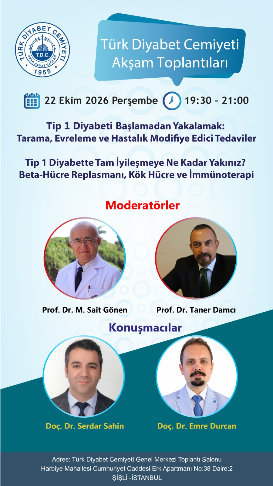    Türk Diyabet Cemiyeti Akşam Toplantıları Ekim 2026 